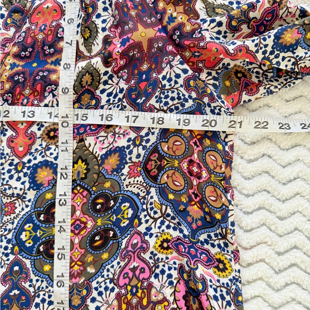 Veronica Beard Multicolor Sura Printed Button-Front Long Sleeve Boho Blouse Sz 6 - Picture 8 of 9